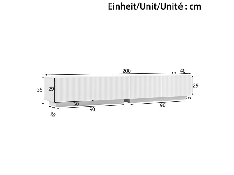  Ensemble de meuble tv et table basse blanc avec motif ondulé 3d, 4 tiroirs + 2 tiroirs  - Conforama C