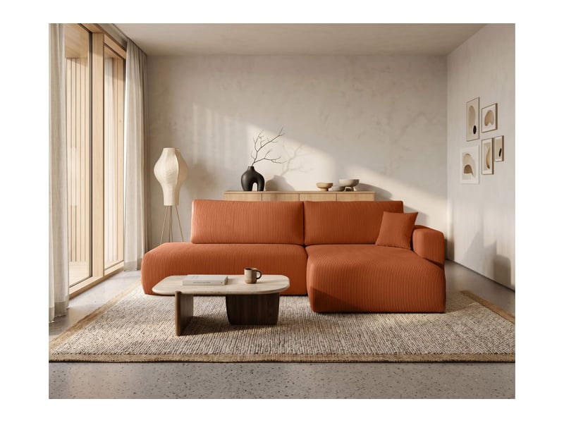 Canapé d'angle max réversible et convertible 5 places alya en velours côtelé - terracotta ALYA - Conforama B
