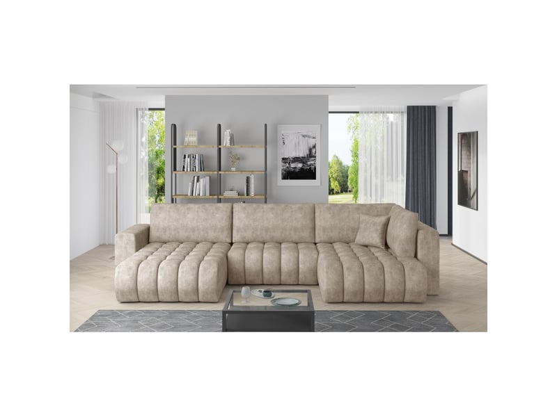  Canapé d'angle bonita convertible 6 places beige effet marbré – gauche – 350x175cm  - Conforama B
