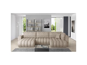 Canapé d'angle bonita convertible 6 places beige effet marbré – gauche – 350x175cm