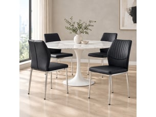 Chaises de salle à manger lot de 4 dossier nervuré rembourré  - pieds en métal, pu noir et argent