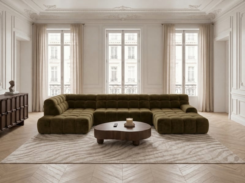 Bobochic canapé panoramique avance-recule électrique andre tissu texturé vert angle gauche ANDRE - Conforama B
