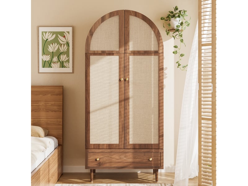  Armoire 79x50x175 cm avec 2 portes et 1 tiroir en mdf, finition noyer et beige  - Conforama C