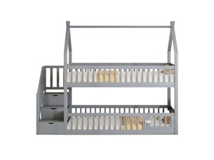 Lit superposé 90x200 cm <strong>MERAX</strong>  <strong>lit enfant gris</strong> coloris gris