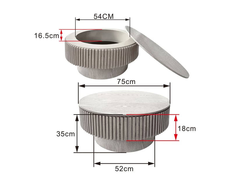  Table basse avec rangement plateau rond bois massif surface plaquée style moderne blanc rétro  - Conforama C