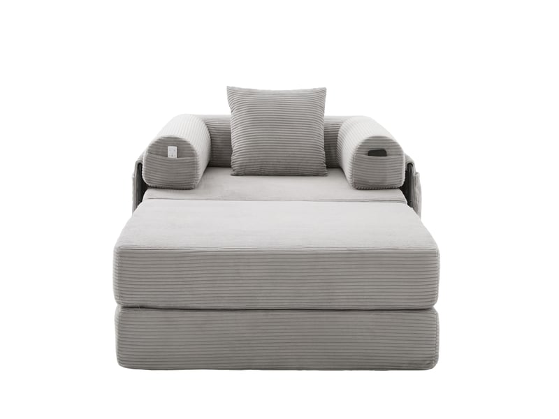  Fauteuil convertible 1 place 112x95 cm – gris clair – velours côtelé, coussin et poche latérale  - Conforama C