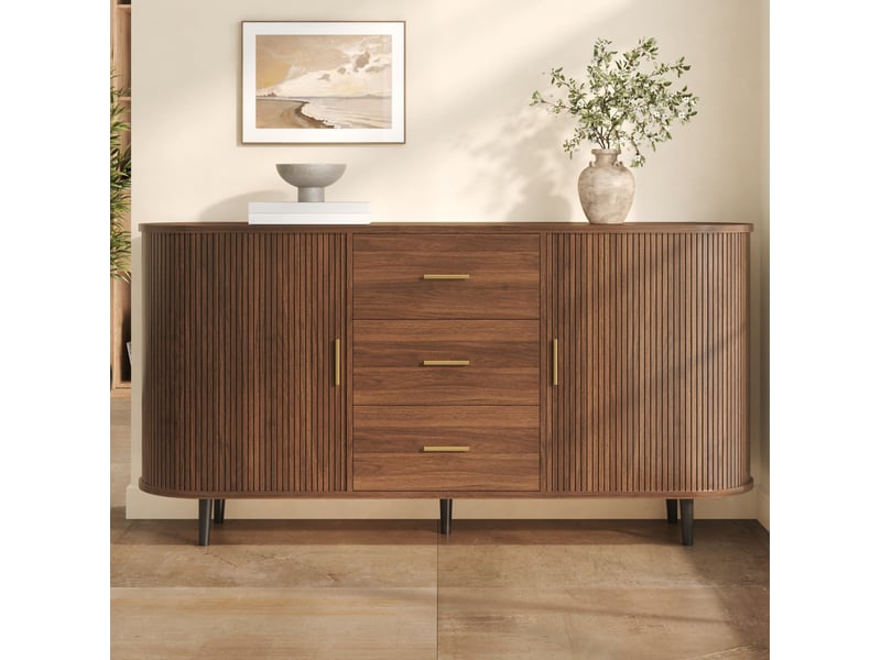  Buffet bas 160x40x80,5 cm avec 3 tiroirs et portes coulissantes, finition noyer  - Conforama C