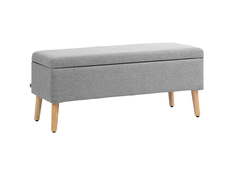  Banc coffre 110x39x45 cm, banc de lit moderne, pieds en bois, assise rectangle, meuble chambre, polyester, gris clair  - Conforama A