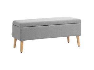 Banc coffre 110x39x45 cm, banc de lit moderne, pieds en bois, assise rectangle, meuble chambre, polyester, gris clair