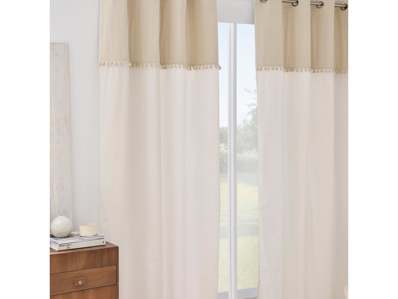  Rideau à œillets à pompons brio 140x240cm naturel  - Conforama C