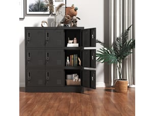 Armoire de rangement bureau 9 portes 90x40x100cm noire acier, casiers avec serrures