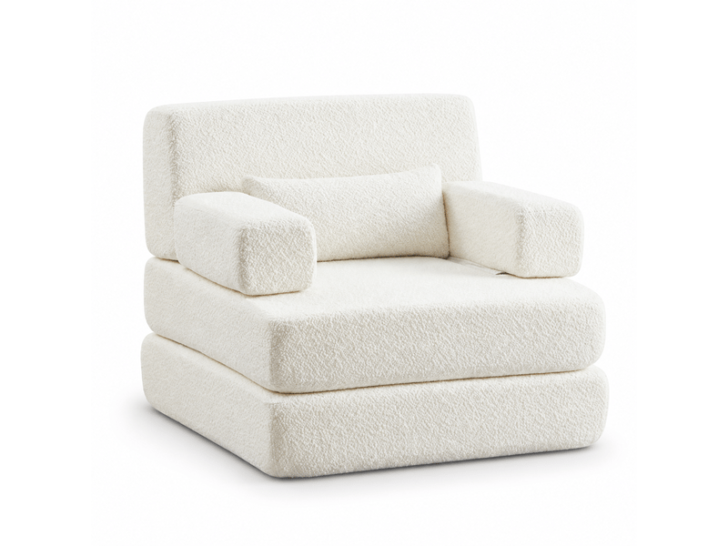  Canapé convertible 2-en-1 1 place 90 x 90 x 80 cm avec couchage pliant, dossier réglable et structure en fer, chenille, beige OMNIGLINT TRADING LTD - Conforama A