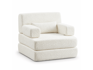Canapé convertible 2-en-1 1 place 90 x 90 x 80 cm avec couchage pliant, dossier réglable et structure en fer, chenille, beige
