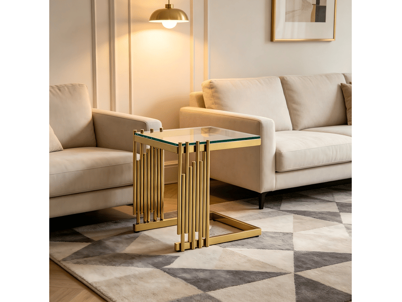  Tables d'appoint carrées ulevr lot de 2 en verre trempé transparent, structure en acier inoxydable doré, 41 x 41 x 46 cm et 32 x 32 x 37 cm  - Conforama D