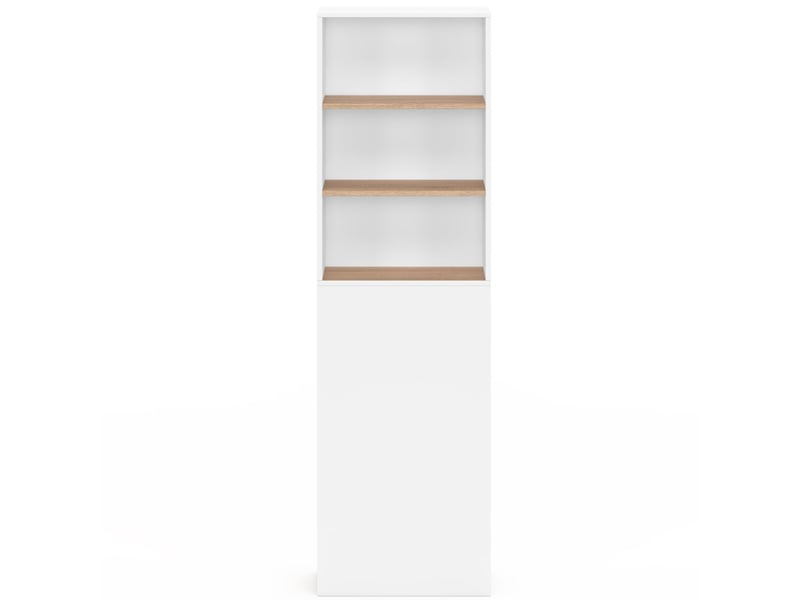 Meuble colonne salle de bain tomi gain de place desserte 2 niveaux avec tiroirs et 3 étagères façon hêtre et blanc  - Conforama C