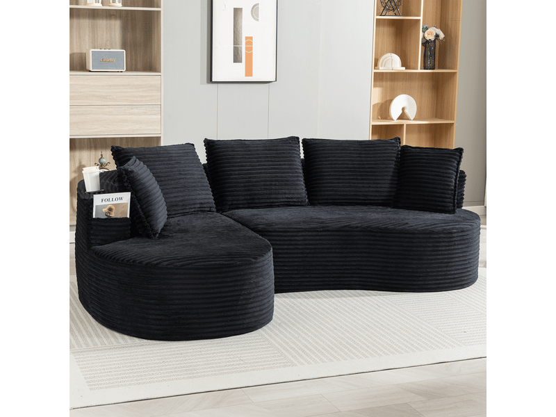  Canapé en velours côtelé incurvé moderne 250 cm - avec porte-gobelet et mousse haute densité  - Conforama B