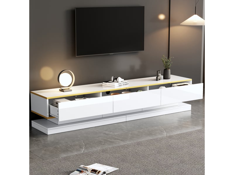  Meuble tv blanc 200 cm panneau de particules meuble tv blanc - Conforama E