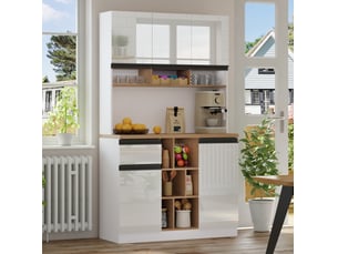 Buffet de cuisine blanc 105 x 45 x 185 cm, portes brillantes et rangements