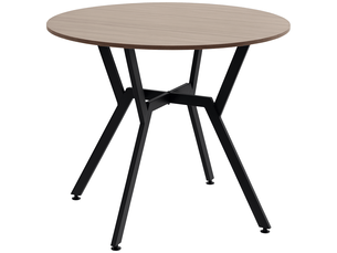 Table ronde de salon pour 2 personnes avec piètement en x, en bois et acier, ø90 x 76 cm, noir et marron