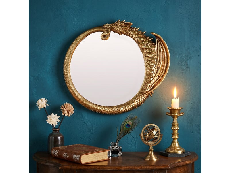  Miroir mural classique en résine avec motif de dragon – miroir en relief de style européen – décoration bohème pour salon ou bureau – 27,5 x 25,5 cm  - Conforama D