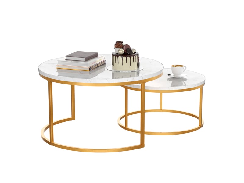  Table basse gigogne 2 pièces effet marbre blanc, structure dorée homvra  - Conforama A