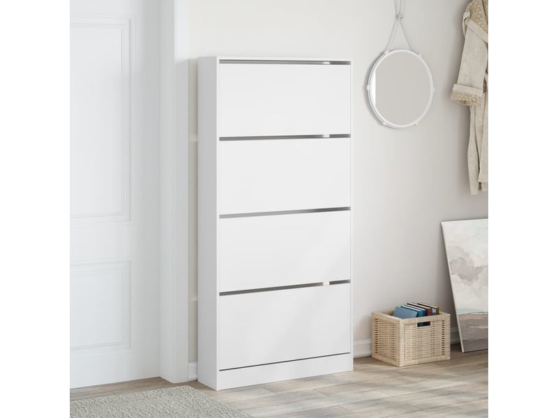  Meuble à chaussure | armoire à chaussures 4 tiroirs rabattables blanc 80x21x163,5 cm  - Conforama C