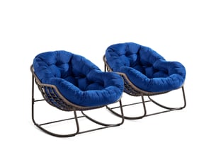 Fauteuil à bascule d'extérieur avec structure en acier, bleu marine