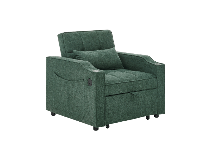  Canapé convertible, canapé-lit, vert, poches latérales, porte-gobelets, dossier inclinable 3 positions, 3 en 1, 190 cm, usb  - Conforama B