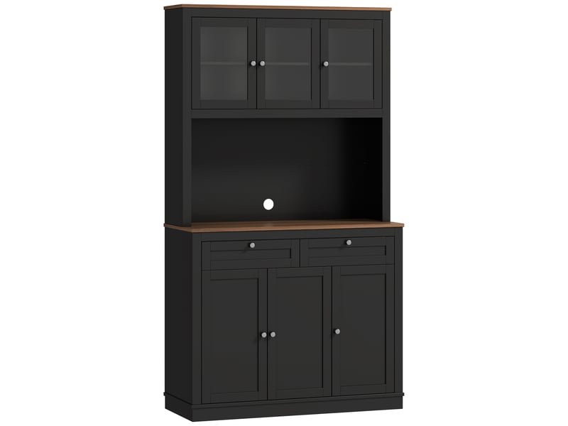  Buffet haut cuisine, armoire de cuisine, 6 portes, 2 tiroirs, plan de travail, étagères réglables, 100x40x180cm, noir  - Conforama A