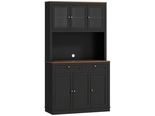 Buffet haut cuisine, armoire de cuisine, 6 portes, 2 tiroirs, plan de travail, étagères réglables, 100x40x180cm, noir