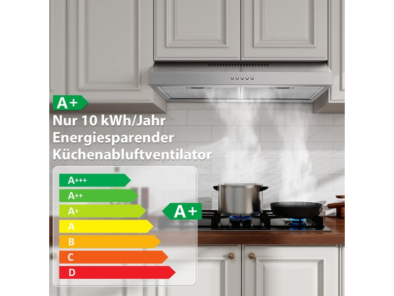  Hotte aspirante sous meuble 60 cm en acier inoxydable 430, débit 250 m³h, classe énergétique a+, 3 vitesses et éclairage led  - Conforama E