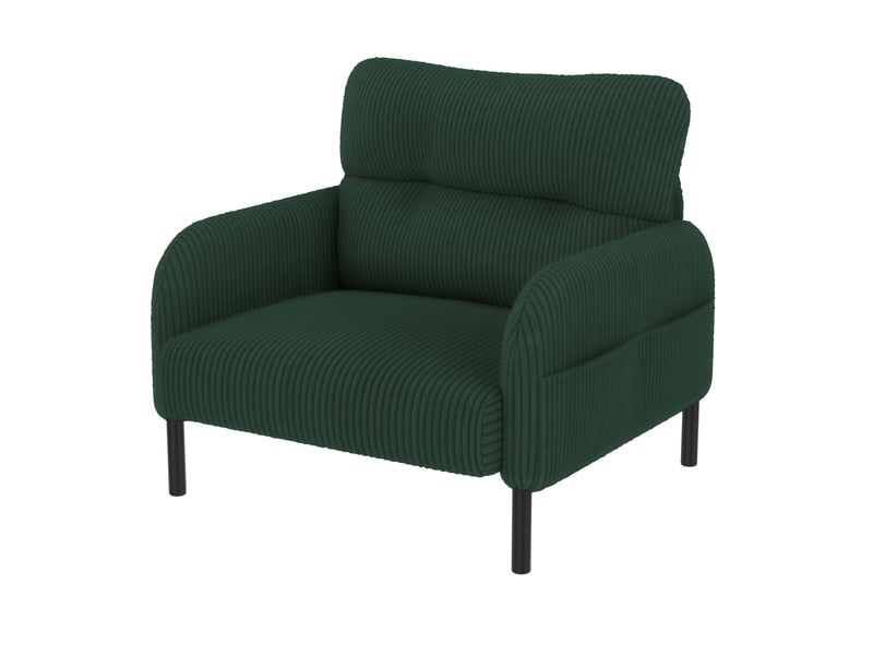 Fauteuil profond d'appoint, 67x75x79 cm, poche latérale, dossier ergonomique, assise large, velours côtelé, émeraude - Conforama W