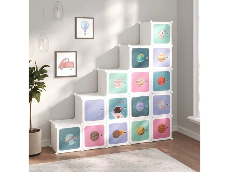  Armoire de rangement pour enfants avec 15 cubes blanc pp  - Conforama B