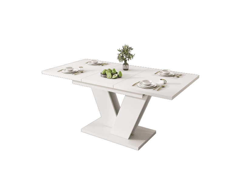  Table à manger extensible 120160x80 cm avec plateau rabattable, pieds métal en v, table de salle à manger design moderne - blanc  - Conforama A