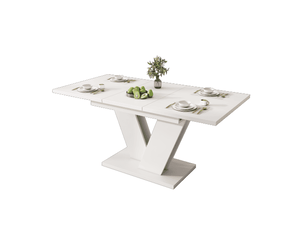 Table à manger extensible 120160x80 cm avec plateau rabattable, pieds métal en v, table de salle à manger design moderne - blanc