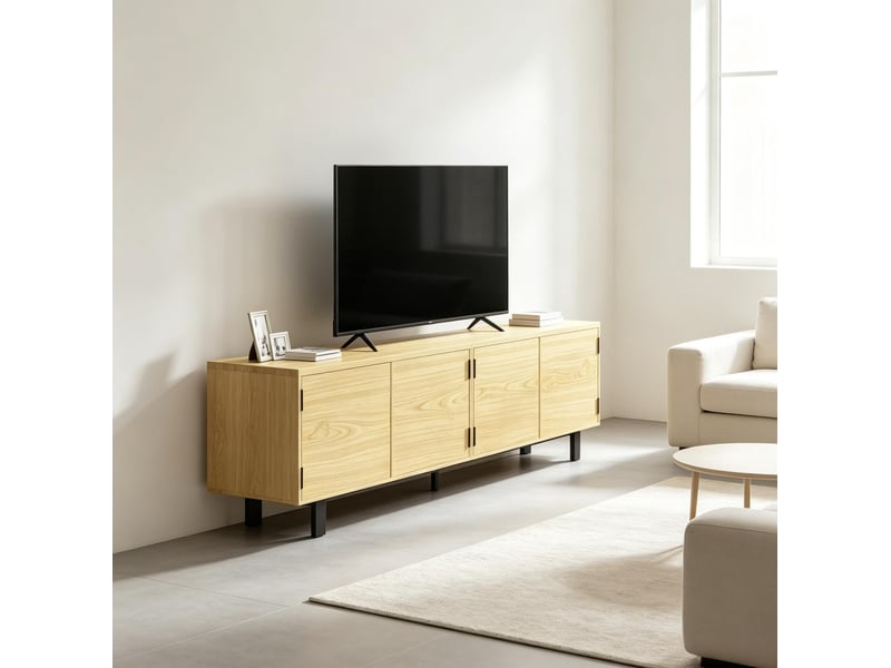  Meuble tv 180 cm pour téléviseur jusqu'à 82 pouces, 4 portes push, effet bois  - Conforama D