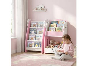 Bibliothèque enfant 3-en-1 85,5x32x72 cm – rose et blanc – rangement modulable pour livres, jouets et chambre