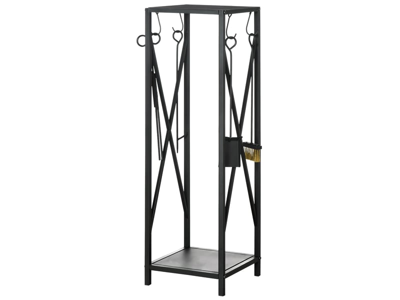  Serviteur de cheminée avec range-bûches, colonne en métal noir, 34 x 34 x 111 cm  - Conforama B