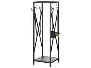Serviteur de cheminée avec range-bûches, colonne en métal noir, 34 x 34 x 111 cm