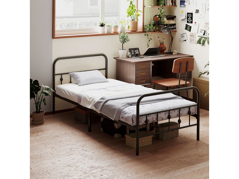  Cadre de lit métal 90x200 noir, lit simple avec sommier intégré, 82,5 cm de hauteur, sans matelas.  - Conforama C