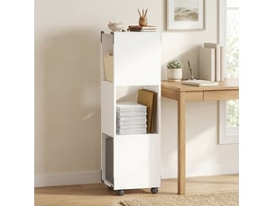 Caisson de bureau mobile à roulettes 33,5 x 33,5 x 111 cm blanc, 3 niches et tablette imprimante