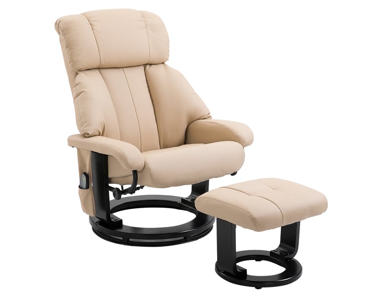  Fauteuil massant blanc crème, fauteuil relax inclinable avec repose-pieds vibrant, dossier ergonomique pour salon et lecture  - Conforama A