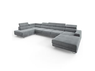 Canapé d'angle gauche convertible MASSENO 6 places Velours gris avec coffre de rangement