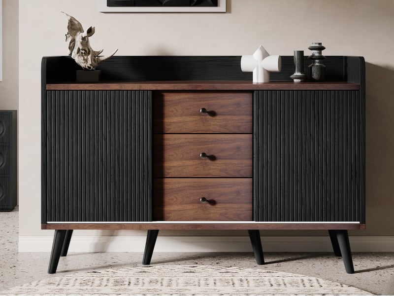  Buffet à trois tiroirs, meuble de rangement, avec étagères, 2 portes, 117,5 x 80 x 40 cm, noir  - Conforama B