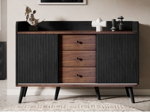 Buffet à trois tiroirs, meuble de rangement, avec étagères, 2 portes, 117,5 x 80 x 40 cm, noir