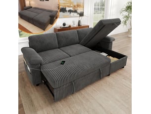 Canapé d'angle réversible convertible <strong>MODENVIE</strong> <strong></strong> 3 places Velours côtelé gris avec coffre de rangement