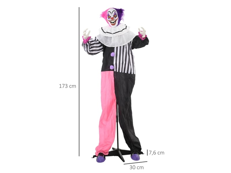  Décoration clown halloween animée 60x18x173 cm rire métal rose et noir  - Conforama E