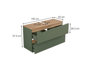 Vicco meuble sous vasque simple, vertchêne artisan, 100x57.5cm avec 2 tiroirs