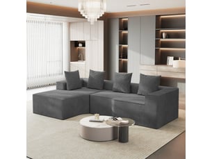 Canapé d'angle gauche modulaire 3 places compressé en velours côtelé,mousse haute densité,sans assemblage,canapé de salon,270x152x59cm,gris