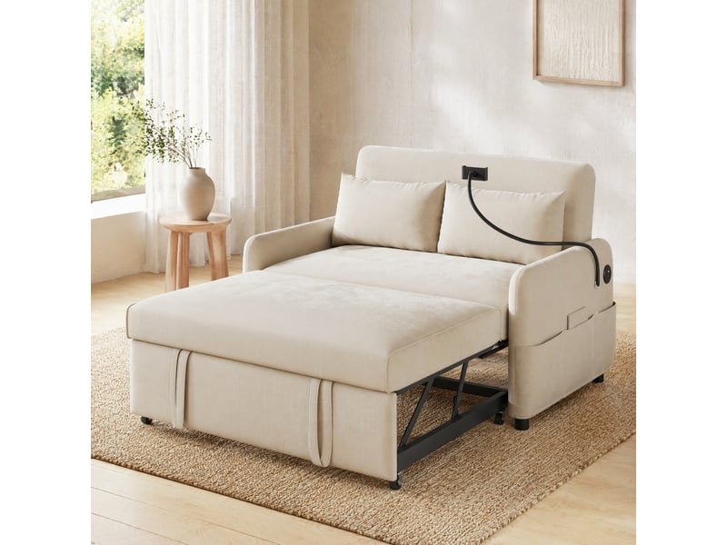  Canapé-lit convertible modenvie 2 places en chenille beige 129 x 76 cm avec dossier réglable et usb  - Conforama B